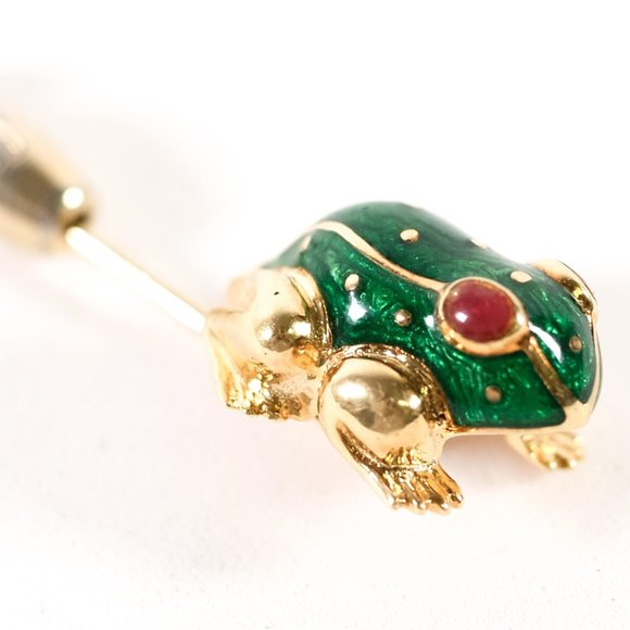 David Webb 18K YG Enamel Frog Stickpin w/ COA - Picture 4 of 9